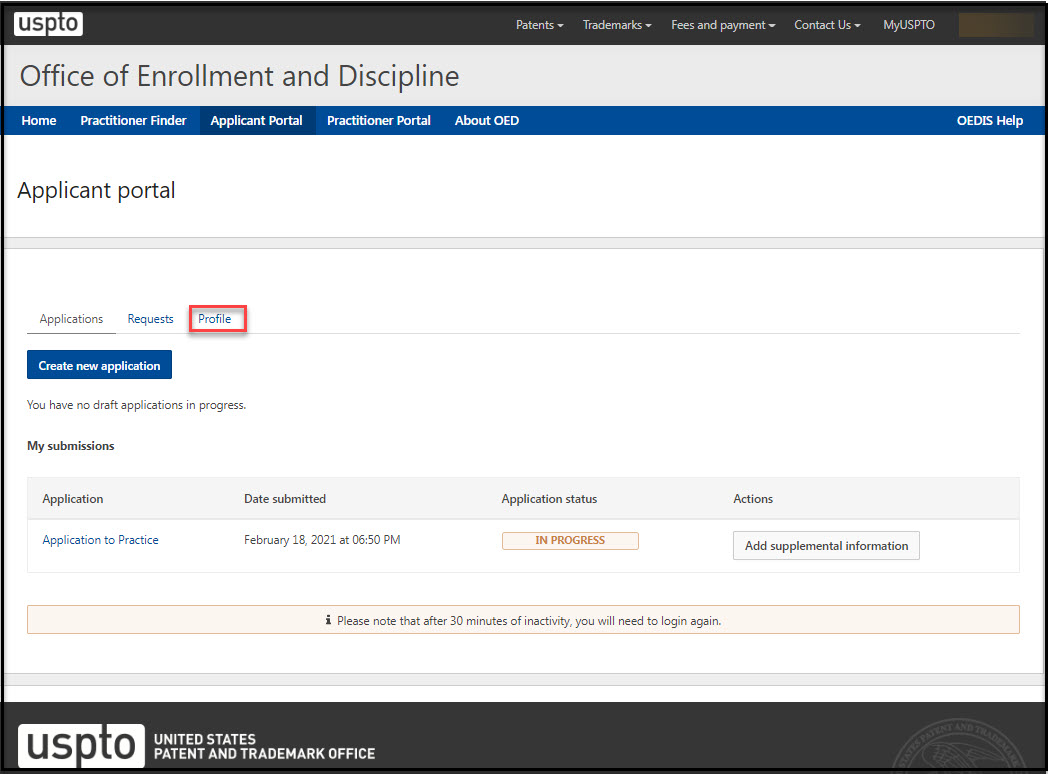 Applicant Profile Tab