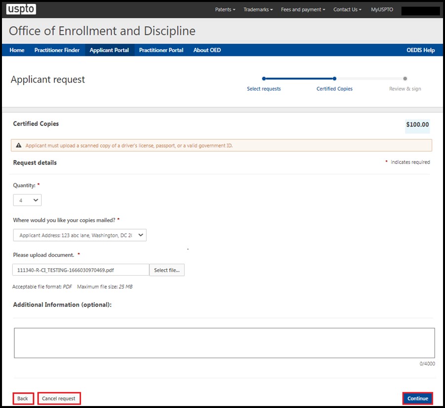 Applicant Request Selection