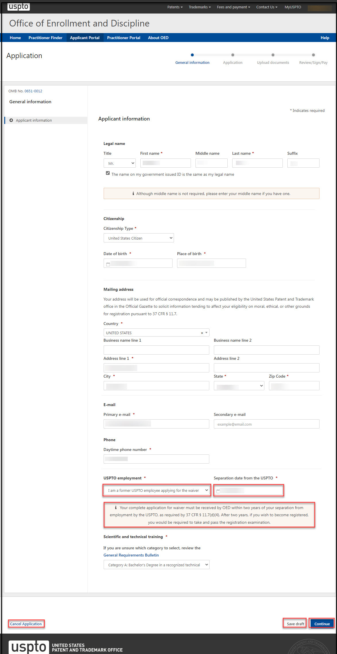 Applicant Waiver Application Information