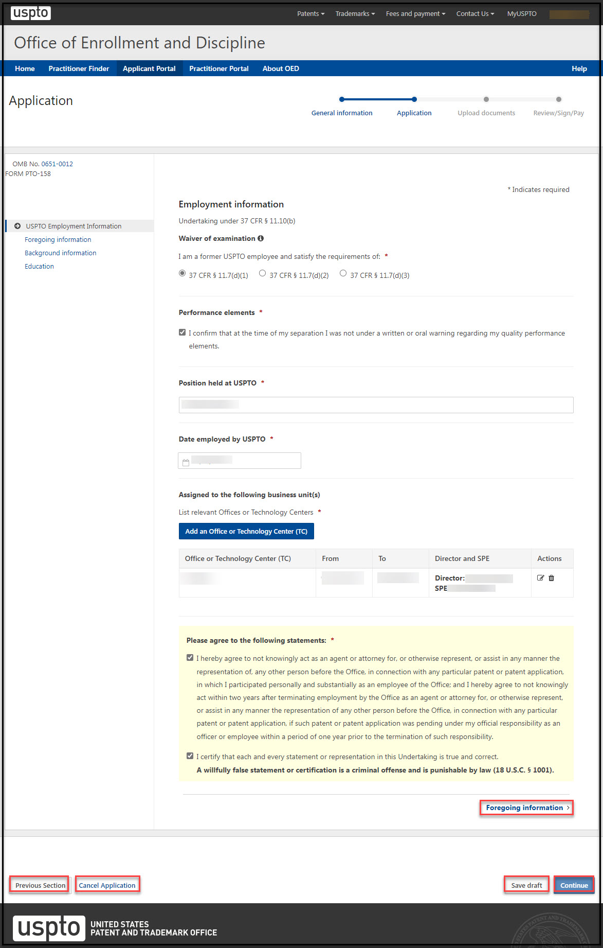 Applicant Waiver Employment Information