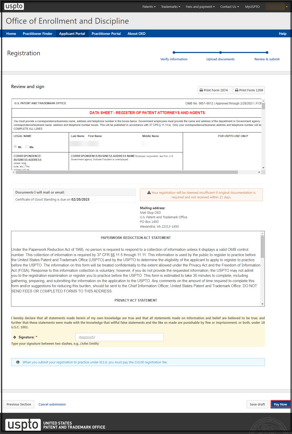 Registration Waiver Review and Sign