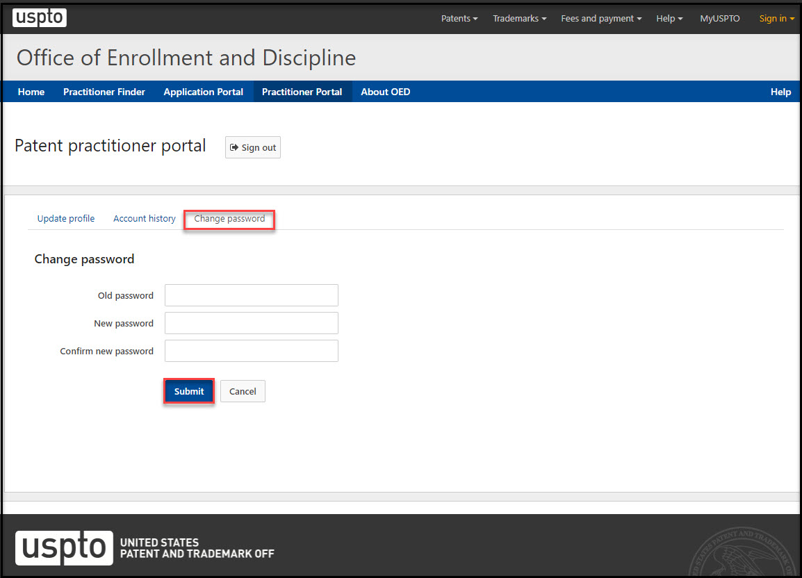 Practitioner Change Password Page