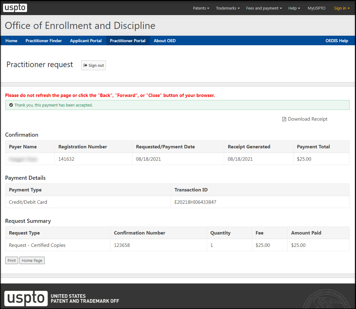 Practitioner Submit Request Payment Confirmation