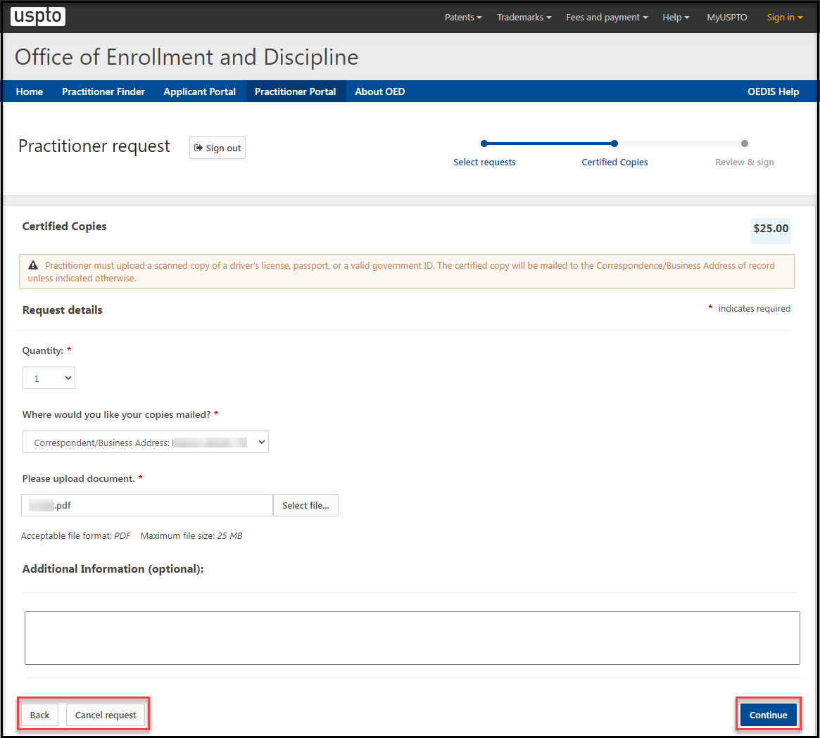 Practitioner Submit Request Buttons