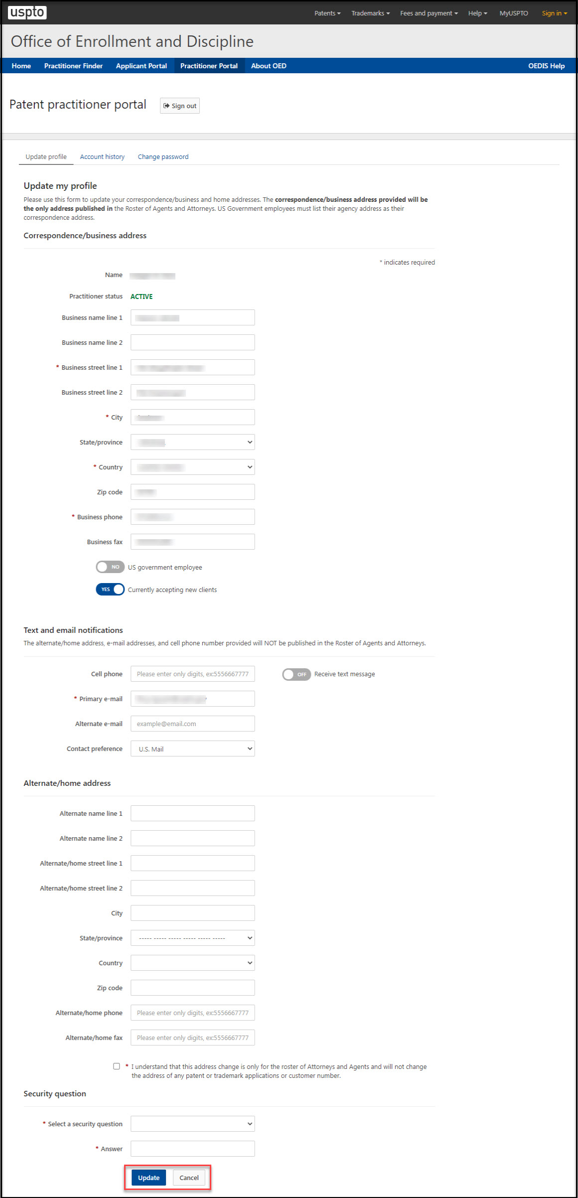 Practitioner Update Profile Page